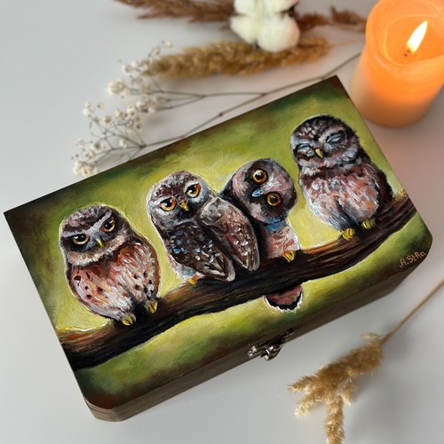 Owl hand painted wooden - owl,