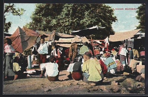 Burmah bazaar postcard - a, bazaar,