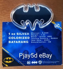 2024 Colourised Batman Batarang 1oz Silver Bullion bar in fitted capsule and box