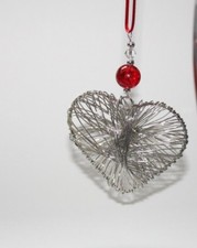 Christmas Tree Ornament Decoration Dark Silver Wire Heart made with Preciosa