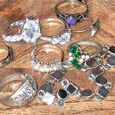 MIX RINGS LOT x 9 SILVER TONE