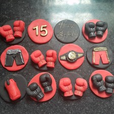 12 edible boxing  Fondant birthday cake topper  decorations. 