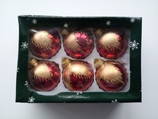 Vintage Christmas Red and Gold Glass Baubles Set of 6 Hand Painted 