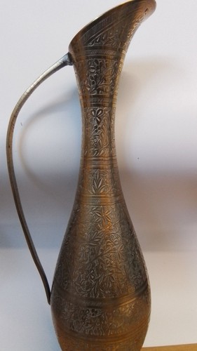 Vintage etched metal jug - etched,