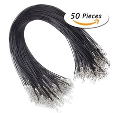 50Pcs 18" Black Leather Braided Wax Cord Necklace with Lobster Clasps for DIY