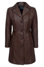 Ladies Leather Coat Brown Real Lambskin Leather Coat Slim Fit Trench Coat 3457