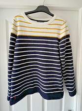 Joules Ladies Seaham Chenille Striped Fleece Jumper Gold/Navy/Cream Size 10 VGC