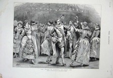 Old Antique Print 1887 Maske Flowers Gray'S Inn Men Women Dancing Costume 19th