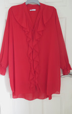 WOMEN'S MADE IN ITALY RED RUFFLED SHORT DRESS LONG SHIRT TUNIC approx size 20 22