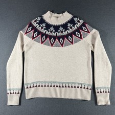 Fat Face Womens Fair Isle Knit Jumper Cream Nordic Pattern Size 12 Wool Cotton