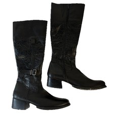 Destroy Women’s Size 38 Leather Boots Made In Spain Black Buckle Zip Up