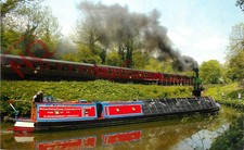Postcard- Caldon Canal, Steam Train Meets Working Narrowboat At Consall Forge