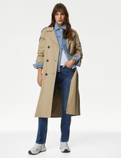 Marks & Spencer Womens Beige Cotton Trench Women Coat - M&S