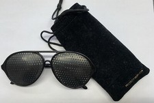 FRIEDRICH MUELLER RETRO "STEAMPUNK" BLACK PINHOLE GLASSES & CASE - CIRCA 1980'S