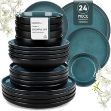vancasso 24pc Dinnerware Set Service for 6 Blue Dinner Tableware Set Stoneware
