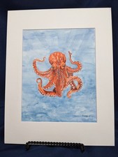 Giant Pacific Octopus Original watercolor 10" x 8" in acid free beveled mat