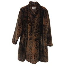 Paris Mode Faux Fur Leopard Print Coat Brown Size L Used