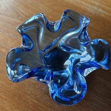 MCM Murano Blue Glass Dish Art Glass Ashtray Mid Century 1960s Vintage Retro