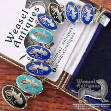 Antique Art Deco Siam Thai Silver Enamel Goddess Lightning Manimekhala Bracelet