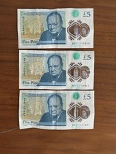 Set of 3 x £5 Polymer Banknotes –Rare AK47 Serial Numbers Collectors Opportunity