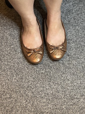 Ballerina Bronze Pumps Flat Slip On Shoes With Bow EU Size 38