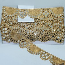 1m gold embellished Indian Metallic braid beaded lace bridal Mirror Trim 4cm