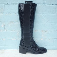 Hobbs Leather Boots UK 4 Eur 37 Womens Elasticated Pull on Croc Black Patent