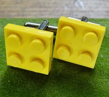 vintage funky kitsch lego bright yellow silver tone mens cufflinks -331
