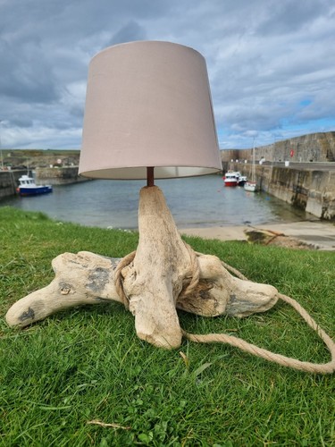 Driftwood table lamp with rope - driftwood,