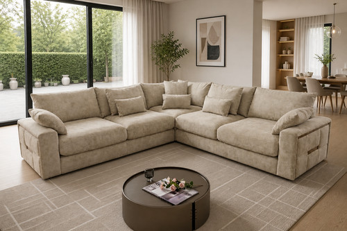 Large beige shape sofa - u, –