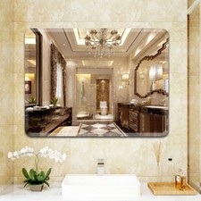 Frameless Beveled Edge Wall Mount Mirror Bathroom Vanity Glass Mirror w/ Fixings