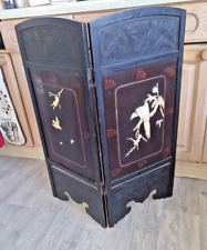 ORIENTAL HAND CARVED WOODEN DOUBLE SCREEN WITH BOVINE BONE CARVINGS TO PANELS