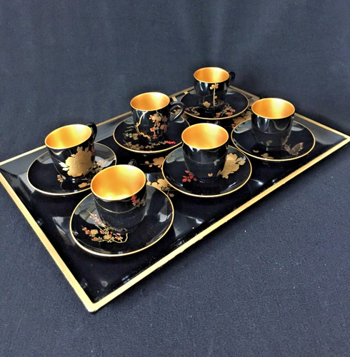 Japanese lacquer tray tea cups - lacquer,
