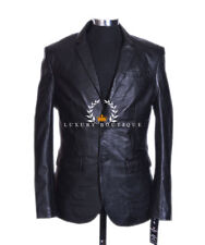 Milano Black Men's Smart Designer 2 Button Real Lambskin Leather Blazer Jacket