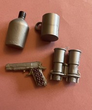 Toy 1/6 Action Man water bottle with black top, mug, binoculars and colt pistol