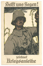 Vintage Great War German WW1-era postcard "Help us win!" Buy War Savings Bonds 
