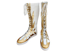 Men's Women Pro Wrestling White Gold Boots,Customize Calf Ankle Boots