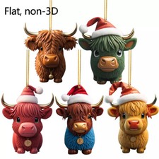 5pcs Highland Cow Ornament Acrylic Highland Cow Car Christmas Tree Hanging Decor