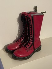 Dr Martens 9733 W Red Patent Leather Double Zip 14 Eyelet Boots Uk 5 US 7 EU 38