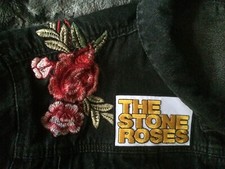 Stone Roses Embroidered Patch Vintage Faded Black Denim Jacket I Wanna Be Adored