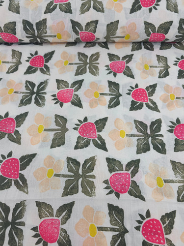 Strawberry daisy 100 cotton - strawberry, 100%