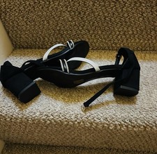 Black Diamanté Block Heels Size 5 Women's