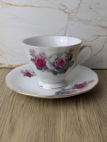 Pink and grey rose teacup - grey,