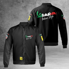 Vespa SERVIZIO Motorcycle Logo Printed Lightweight,Windproof Bomber Jacket