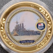 Ships of the Royal Navy HMS  TIGER.  40 mm Colourised Coin.