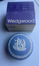 Wedgwood Jasperware Blue Fluted Lidded Box Horse Pegasus Decorative Trinket