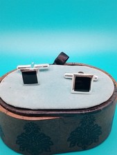 IBB sterling silver 925 square cufflinks Black Onyx inlay