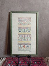 Vintage Needlepoint Band Sampler Cross Stitch Framed Alphabet Floral Design