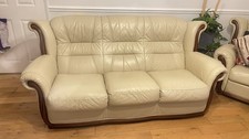 Vintage Cream Leather 3 Seater
