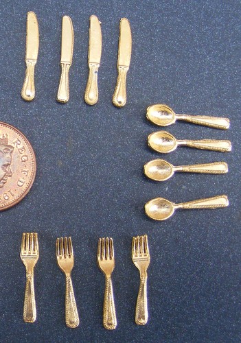 Dolls house gold metal cutlery - metal,